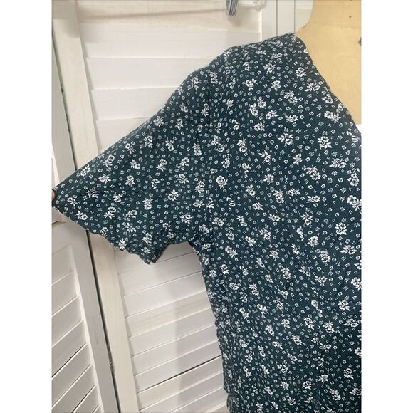 Vintage 80s 90s Floral Green Bib Knee Length Dress Layered Pullover Sz 20 - Picture 2 of 10